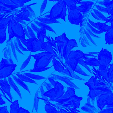 Hawaii çiçekli, suluboya tropikal çiçekli, dikişsiz desen. Egzotik Canna çiçeği. Renkli el çizimi çizimi. Tropik yaz baskısı.