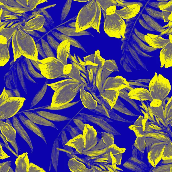 Hawaiianische Florale Nahtlose Muster Mit Tropischen Aquarellblumen Exotische Canna Blume — Stockfoto