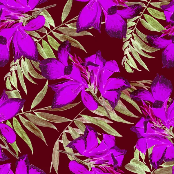 Hawaii Virág Zökkenőmentes Minta Akvarell Trópusi Virágok Egzotikus Canna Virág — Stock Fotó