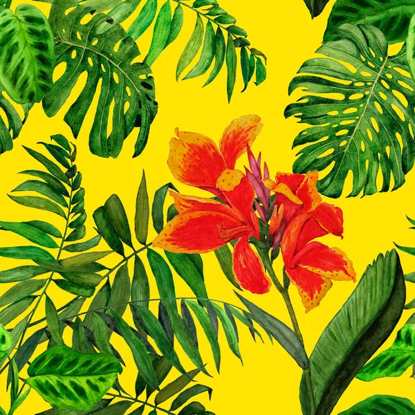 Motif Floral Hawaïen Sans Couture Avec Illustration Tropicale Aquarelle Fleurs — Photo