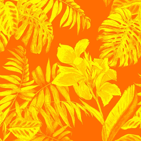 Motif Floral Hawaïen Sans Couture Avec Illustration Tropicale Aquarelle Fleurs — Photo