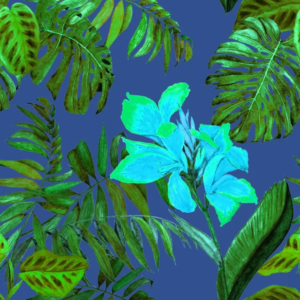 Patrón Sin Costura Floral Hawaiano Con Ilustración Tropical Acuarela Flores — Foto de Stock