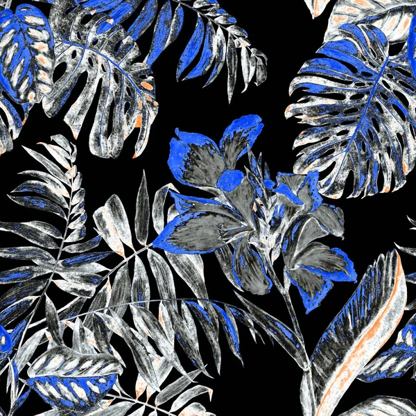 Hawaiian Pattern Floreale Senza Soluzione Continuità Con Acquerello Tropicale Illustrazione — Foto Stock