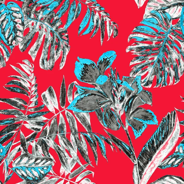 Patrón Sin Costura Floral Hawaiano Con Ilustración Tropical Acuarela Flores — Foto de Stock