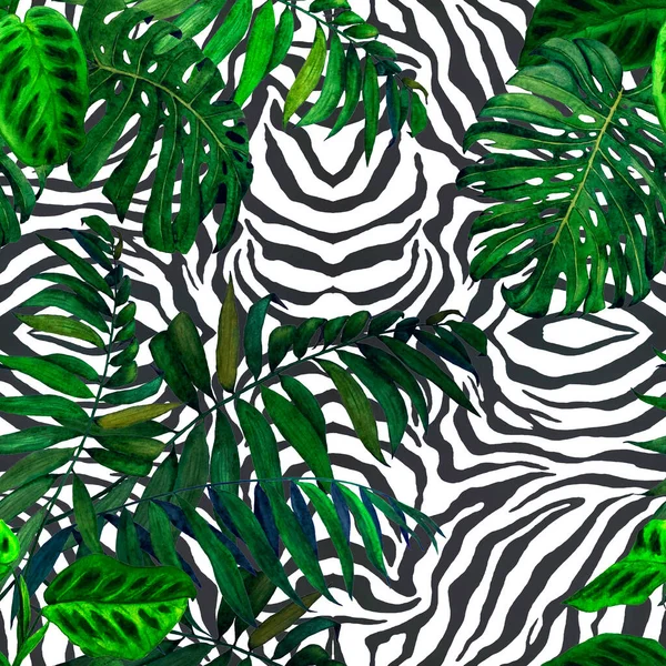 Hawaiian Floral Seamless Pattern Watercolor Tropical Leaves Animalistic Background Tropical — Stock Photo, Image