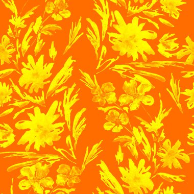 Sulu çiçekli, soyut, dikişsiz desen. Romantik yaz çiçekleri baskısı. El çizimi.