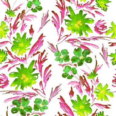 Sulu çiçekli, soyut, dikişsiz desen. Romantik yaz çiçekleri baskısı. El çizimi.