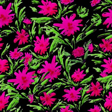 Şekillendirilmiş suluboya çiçekleri olan soyut, pürüzsüz desen. Romantik yaz çiçekleri baskısı. El çizimi.