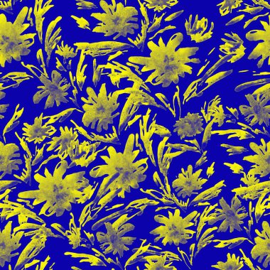 Şekillendirilmiş suluboya çiçekleri olan soyut, pürüzsüz desen. Romantik yaz çiçekleri baskısı. El çizimi.