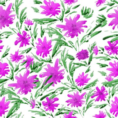 Şekillendirilmiş suluboya çiçekleri olan soyut, pürüzsüz desen. Romantik yaz çiçekleri baskısı. El çizimi.