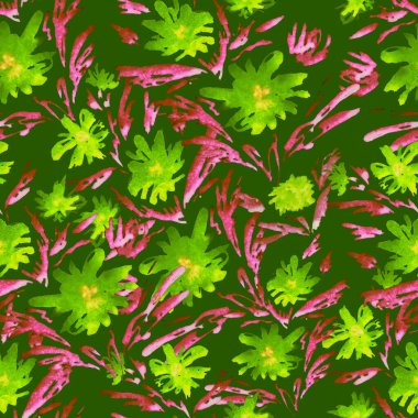 Şekillendirilmiş suluboya çiçekleri olan soyut, pürüzsüz desen. Romantik yaz çiçekleri baskısı. El çizimi.