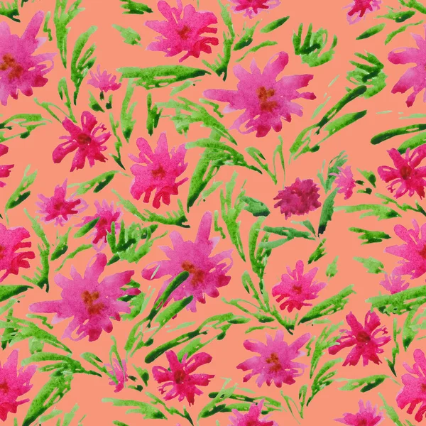 様式化された水彩の花と抽象的なシームレスパターン ロマンチックな夏の花のプリント 手描き — ストック写真