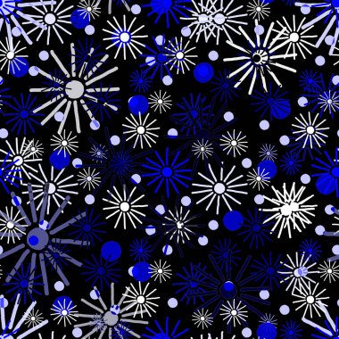 Siyah arka planda parlak yıldızların olduğu soyut, kusursuz bir tatil düzeni. Her türlü tasarım için yaratıcı festival baskısı.