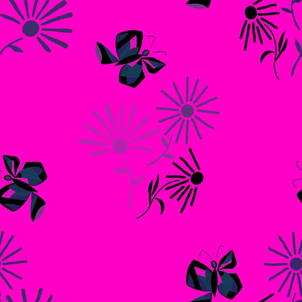 Dekoracyjny Bezszwowy Wzór Abstrakcyjnymi Motylami Kwiatami Piękny Letni Druk Kolorowy — Zdjęcie stockowe