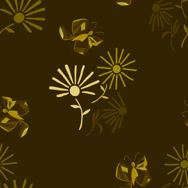 Decorative Seamless Pattern Abstract Butterflies Flowers Beautiful Summer Print Monochrome — Stock Photo, Image