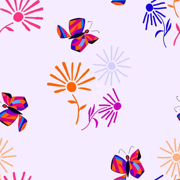Patrón Decorativo Sin Costuras Con Mariposas Abstractas Flores Hermosa Impresión — Foto de Stock