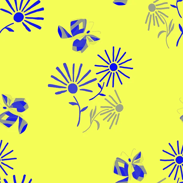 Patrón Decorativo Sin Costuras Con Mariposas Abstractas Flores Hermosa Impresión — Foto de Stock