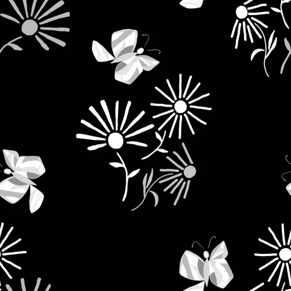 Motif Décoratif Sans Couture Avec Des Papillons Abstraits Des Fleurs — Photo