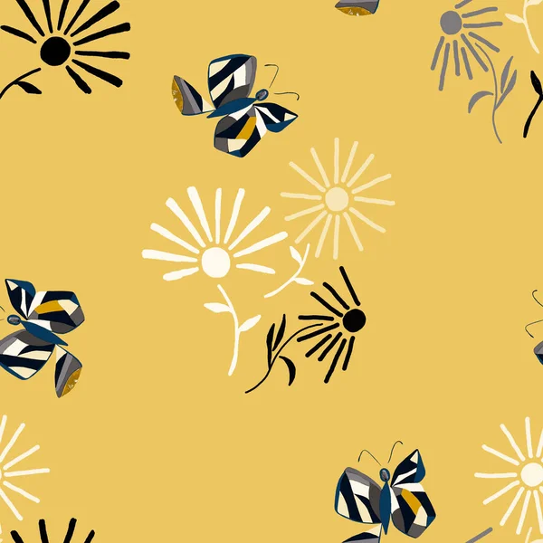 Dekoratives Nahtloses Muster Mit Abstrakten Schmetterlingen Und Blumen Schöner Sommerdruck — Stockfoto