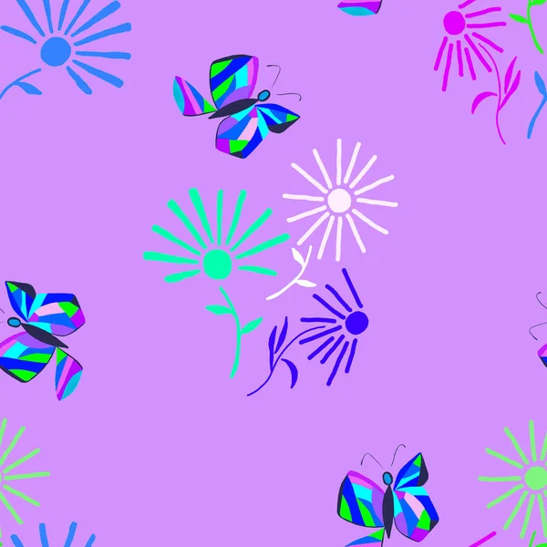 Dekoracyjny Bezszwowy Wzór Abstrakcyjnymi Motylami Kwiatami Piękny Letni Druk Kolorowy — Zdjęcie stockowe
