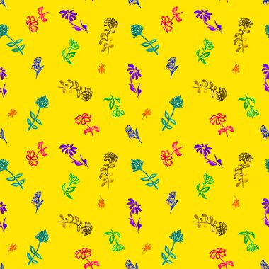 Suluboya şekilli, dikişsiz, soyut çiçek deseni. Yüzey tasarımı için güzel arkaplan.