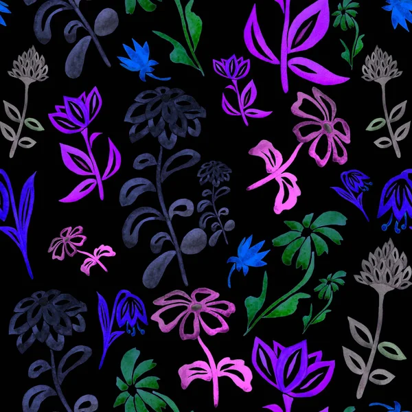 Abstraktes Florales Nahtloses Muster Mit Aquarell Konturblumen Schöner Hintergrund Für — Stockfoto