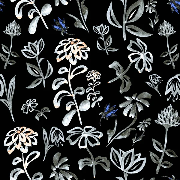 Αφηρημένη Floral Απρόσκοπτη Μοτίβο Ακουαρέλα Λουλούδια Περίγραμμα Όμορφο Φόντο Για — Φωτογραφία Αρχείου