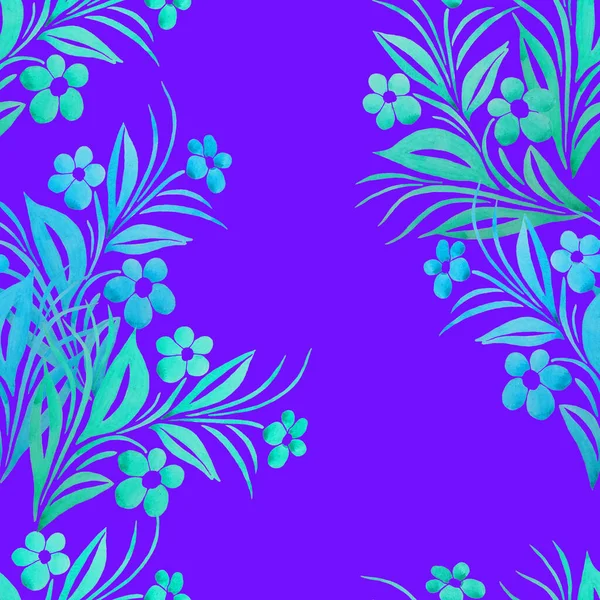 Акварель Бесшовный Узор Ветвями Простых Цветов Красивый Фон Дизайна Поверхности — стоковое фото