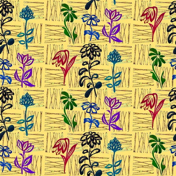 Υδατογραφία Αδιάλειπτη Μοτίβο Απλά Λουλούδια Περίγραμμα Αφηρημένο Φόντο Δημιουργικό Floral — Φωτογραφία Αρχείου