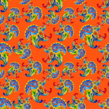 Soyut, dikişsiz, suluboya desenli desenler. Etnik Asya kalıplarına dayalı süs arkaplanı.