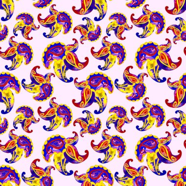 Soyut, dikişsiz, suluboya desenli desenler. Etnik Asya kalıplarına dayalı süs arkaplanı.