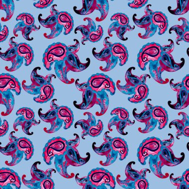 Soyut, dikişsiz, suluboya desenli desenler. Etnik Asya kalıplarına dayalı süs arkaplanı.