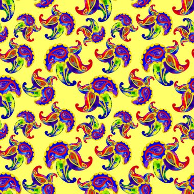 Soyut, dikişsiz, suluboya desenli desenler. Etnik Asya kalıplarına dayalı süs arkaplanı.