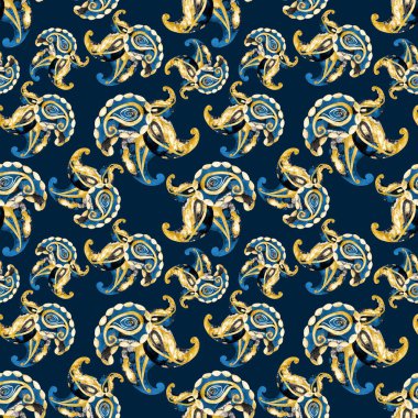 Soyut, dikişsiz, suluboya desenli desenler. Etnik Asya kalıplarına dayalı süs arkaplanı.