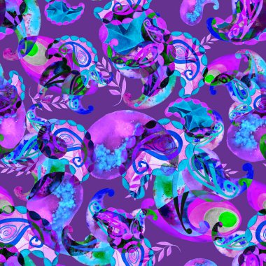 Soyut, dikişsiz, suluboya desenli desenler. Etnik Asya kalıplarına dayalı süs arkaplanı.