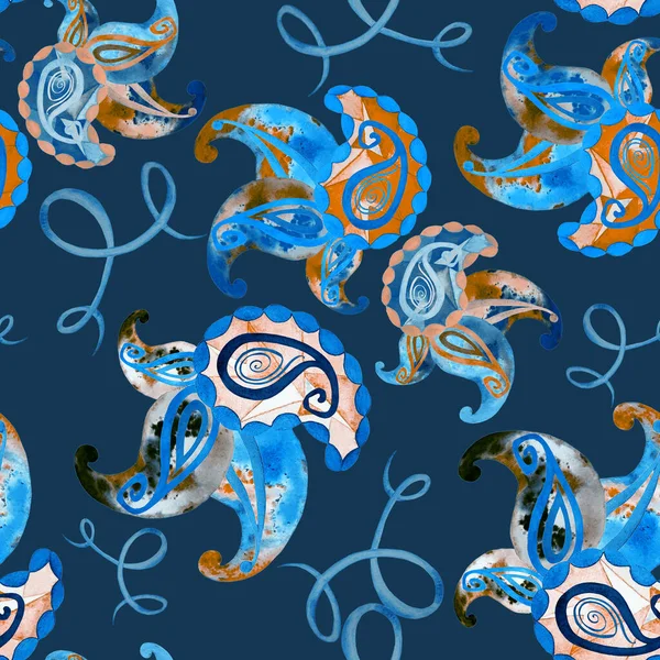Beautiful Seamless Pattern Watercolor Paisley Elements Ornamental Background Based Ethnic — Stock Photo, Image