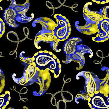 Suluboya desenli güzel, pürüzsüz bir desen. Etnik Asya kalıplarına dayalı süs arkaplanı.