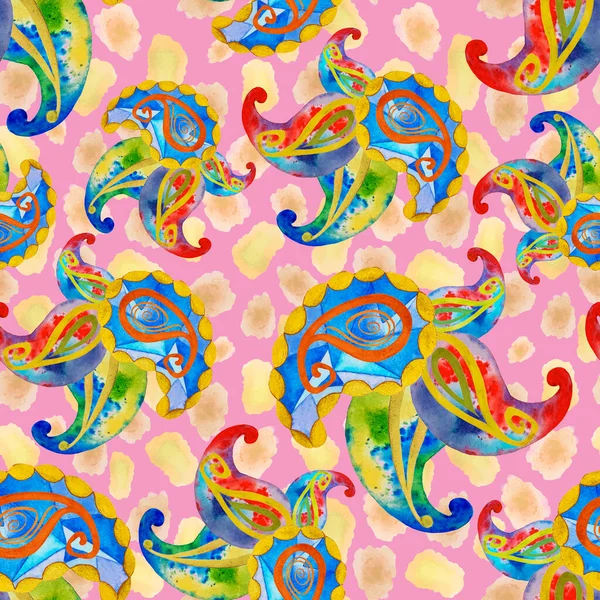 Modello Astratto Senza Cuciture Con Elementi Paisley Acquerello Sulla Pelle — Foto Stock