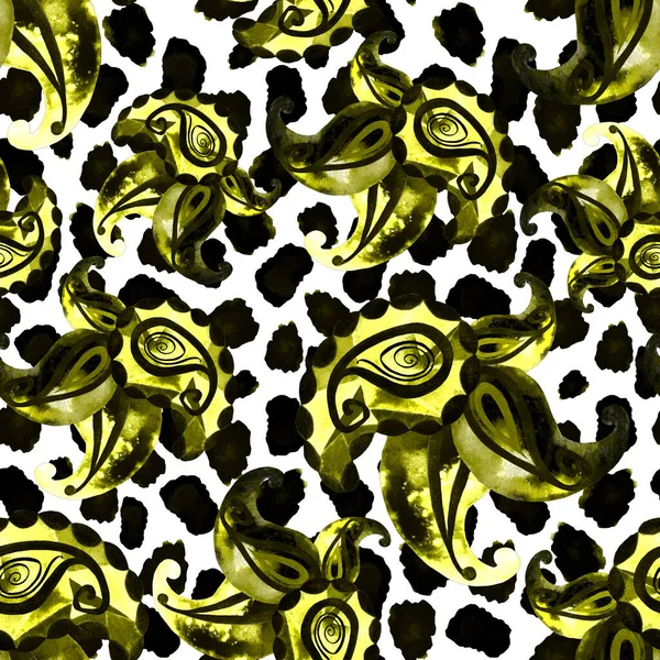 Abstractl Naadloos Patroon Met Aquarel Paisley Elementen Dierenhuid Decoratieve Achtergrond — Stockfoto