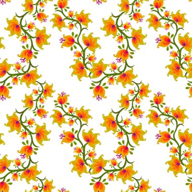 Şekillendirilmiş suluboya çiçekleri olan soyut, pürüzsüz desen. Etnik Asya kalıplarına dayalı süs arkaplanı. 