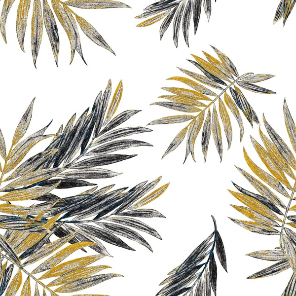 Tropisches Nahtloses Goldenes Muster Mit Dschungelblättern Palme Calathea Schöner Allover — Stockfoto