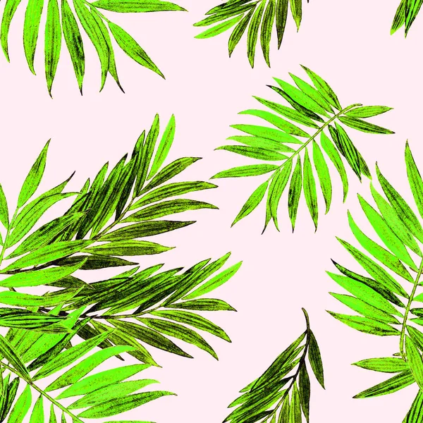 Tropisch Naadloos Patroon Met Jungle Bladeren Een Handpalm Mooie Allover — Stockfoto