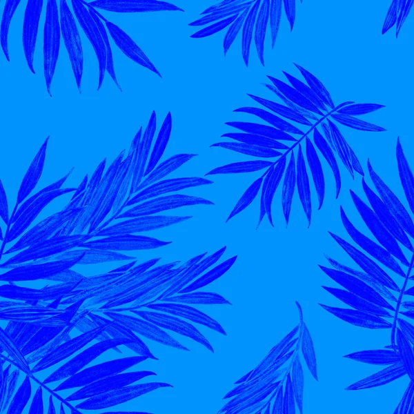 Тропический Бесшовный Рисунок Листьями Джунглей Ладонь Печать Выполнена Вручную Экзотическими — стоковое фото