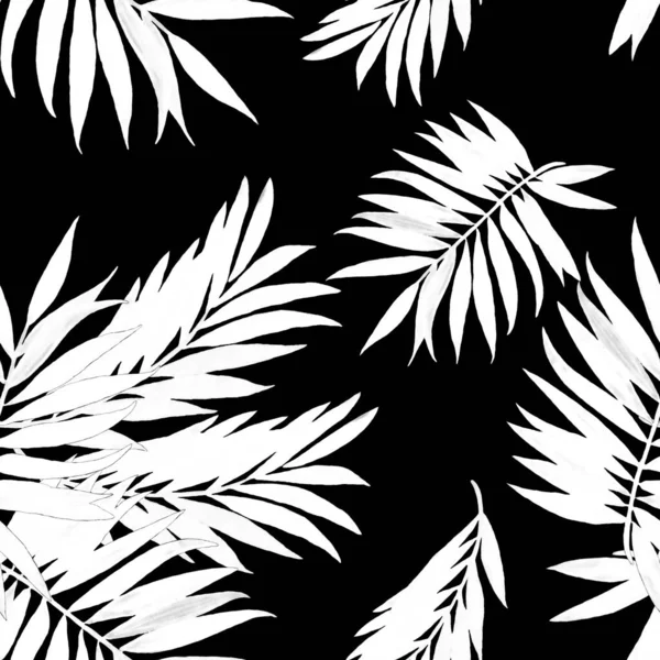 Motif Tropical Sans Couture Avec Des Feuilles Jungle Sur Noir — Photo