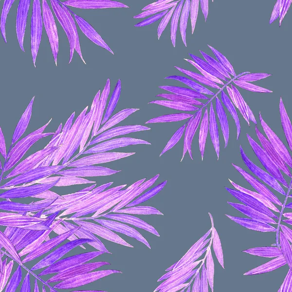 热带无缝模式与丛林中树叶 美丽的合金印花手绘夏威夷风格的奇异植物 夏季自然背景 — 图库照片
