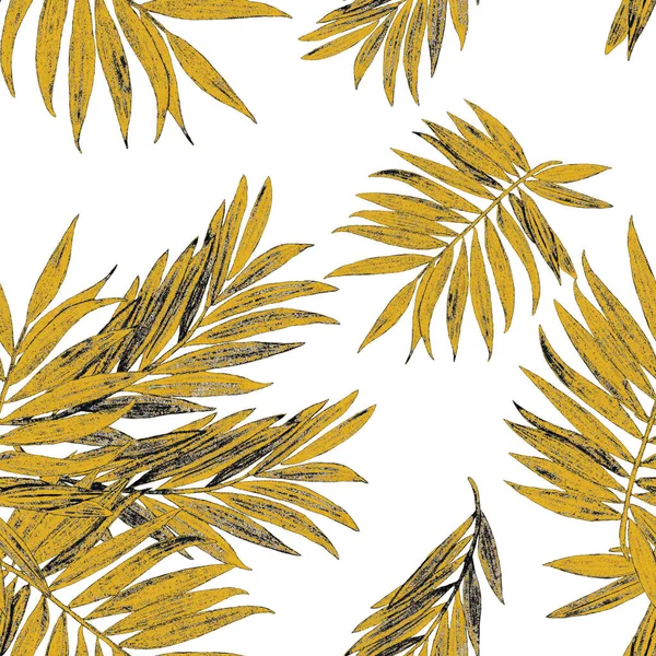 Тропічний Безшовний Золотий Візерунок Листям Джунглів Пальма Калатея Чудовий Друк — стокове фото