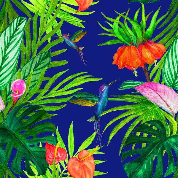 Decorative Seamless Pattern Watercolor Tropical Illustration Beautiful Allover Print Hand — Stock Photo, Image