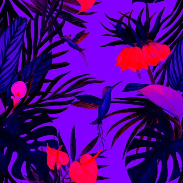 Patrón Decorativo Sin Costuras Con Ilustración Tropical Acuarela Hermoso Estampado — Foto de Stock