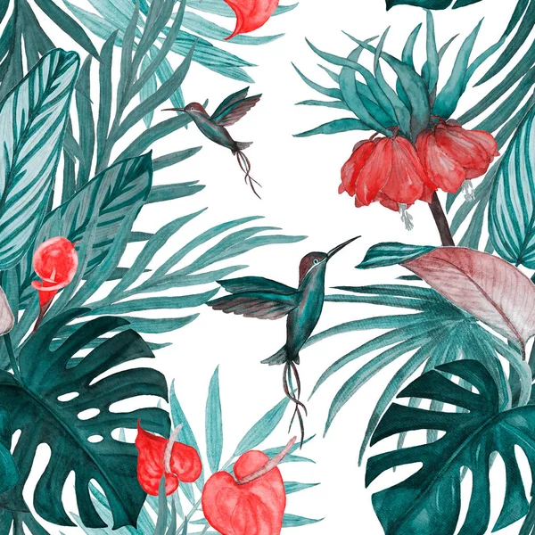 Decorative Seamless Pattern Watercolor Tropical Illustration Beautiful Allover Print Hand — Stock Photo, Image