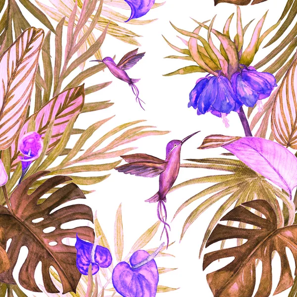 Dekoratív Zökkenőmentes Minta Akvarell Trópusi Illusztráció Gyönyörű Allover Print Kézzel — Stock Fotó